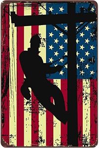 Lineman Flag Canvas Wall Art Prints Picture Electric Power Lines Sign American Flag Woodblock Prints Poses Military Scenes Tin Signs Vintage Kitchen Posters Man Cave Rustic Outdoor Decor 8x12inch