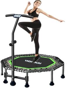 HOMKAI 51" Foldable Mini Trampoline Rebounder,Fitness Trampolines,T Shape Adjustable Foam Handle, Stable & Quiet Exercise Rebounder for Kids Adults Indoor Outdoor Workout