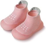 Eocom Baby Sock Shoes Toddler Cartoon Rubber Sole Non-Skid Indoor Floor Slipper for Infant Boys Girls First Walking(Pink#B, 6-12 Months)