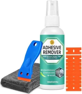 Adhesive Remover Spray, 4.06 Oz Glue Remover with Plastic Scraper and Towel, Surface Safe Sticky Stuff Remover for Car, Windows, Floor, Sticker Remover Rapidly Removes Labels, Gum, Tape, Wax