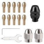 Invalidism Multi Drill Chuck Set 15Pcs, Brass Collet Set with 10 Small Electric Drill Bit Collet 0.8-3.2mm, Quick Change Keyless Chuck for Dremel 4485 4486 Rotary Tools