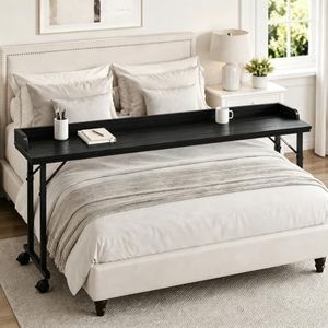 Quvex 83" Over Bed Table with Wheels Fits King Beds, Sturdy Overbed Desk