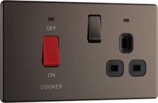 BG Electrical Screwless Flat Plate Double Pole Cooker Control Unit with Single Socket and Power Indicator