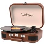 Record Player, VOKSUN Portable Bluetooth Vinyl Turntable with Built-in Stereo Speakers, 3-Speed Belt-Drive Suitcase Vinyl LP Player, Supports Vinyl to MP3 Recording, AUX/USB/RCA/Headphone Jack