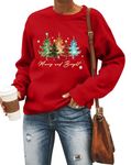 DUTUT Christmas Tree Sweatshirt Women Merry and Bright Letter Print Long Sleeve Shirt Xmas Tree Graphic Tops Red