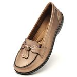 Artisure Women's Classic Genuine Leather Penny Loafers Fashion Tassel Boat Shoes Comfort Driving Moccasins Casual Slip On Walking Flats, Metallic Rose Gold, 8