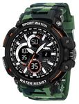 V2A Resin Camo Green Outdoor Sport Shockproof Led Analogue And Digital Waterproof Chronograph Watch For Men (Camo-Green-1), Black Dial, Multi-Color Band