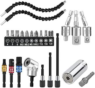 MXiiXM Flexible Drill Bit Extension Hex Shank Kit 25Pcs, 105° Right Angle Drill Attachment, 1/4 3/8 1/2" Rotatable Socket Adapter Set, Universal Socket Wrench, Drill Bit Holder Screwdriver with Box