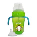 LuvLap Banana Time 210ml Anti Spill, Interchangeable Sipper / Sippy Cup with Soft Silicone Spout and Straw BPA Free, 6m+ (Green)