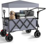 2 in 1 Collapsible Wagon with 300lbs Weight Capacity,150L Heavy Duty Utility Cart with Removable Canopy,with Big All-Terrain Beach Wheels & Drink Holders,Gray