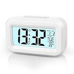 Vicloon Digital Alarm Clock Bedside, LED Display Clocks with Adjustable Snooze 12/24Hr,Temperature, Date,Timer, Light control Portable Alarm clocks for Bedroom Home Office Kitchen（White）