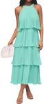 ZESICA Women's Summer Sleeveless Halter Neck Ruffle Tiered Layed Chiffon Flowy Swing Long Midi Dress,Mint,Small