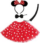 Animal Costume for Girls and Adults, with Animal Tail, Bow Tie and Tutu Skirt, Animal Costume for Carnival, 4 Pieces (40 cm Tutu Youth/Adult, Mouse, Minnie)