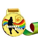 Gold Medals, for Basketball Match Winner, Customizable Logo, 1st Awards, Professional Metal Medallions, with Ribbon