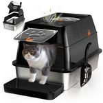 Stainless Steel Cat Litter Tray with Lip, 180° Flip-Top Large Enclosed Litter Box, Metal Litter Box Tray for Medium Large Cats, Easy Clean, Odor Control-Black