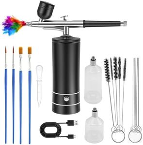 Airbrush Kit with Compressor, 1000mAh Rechargeable Auto Handheld Airbrush Gun, Portable Cordless Air Brush Painting, Handheld Mini Nail Airbrush Set, Nail Airbrush Spray for Nail Art Painting (Black)