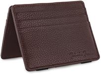 JAIMIE JACOBS Magic Wallet Flap Boy Slim RFID Blocking Slim Wallet Genuine Leather Front Pocket Wallet Men (Grained Leather Brown)