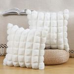 Madizz Faux Wool Cream White Cushion Covers 18x18 inch, 45x45 cm, Set of 2 Super Soft Boho Throw Pillow Covers Decorative Textured Throw Pillows for Sofa Bedroom