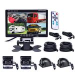 Vehicle Backup Cameras Monitor kit 4 Pin System 12V/24V,4 x Front Side Rear View Camera + 7" inch HD Quad Split 4CH Car LCD Monitor for Bus Truck Trailer Caravan Camper RV