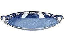 Mikasa Satori Serving Dish with Inner Wave Pattern and Gold Rim, Ceramic, Indigo Blue/White, 28 x 25 cm