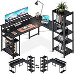 ODK L Shaped Desk with Shelves 137cm Corner Desk with Monitor Stand Reversible Gaming Computer Desk for Office Black