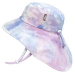 Jan & Jul 100% Cotton Sun Protection Girls Beach Hat with Wide Neck Flap (XL: 6-12 Years, Cotton Candy Tie-Dye)