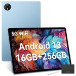 Blackview Tablet 10.1 Inch 5G WiFi Tablet Newest Android 13 Tablet 256GB ROM+16GB RAM/TF 2TB, Octa-Core, 13MP+5MP 7680mAh,GMS Certified GPS, 2-Year Warranty, Tab10WiFi with Pen,Case,Keyboard-Blue