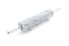 Fox Run Marble Rolling Pin and Base, White with Aluminum Handles