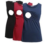 Bearsland Women's Sleeveless Maternity Nursing Tank Tops Breastfeeding Shirts,Black+red+Blue,M