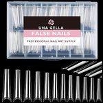 UNA GELLA Fake False Coffin Nails Tips No C Curve 216PCS Extra Long Acrylic Nail Tips For Nail Art / Extension, Home DIY Salon 12 Sizes Gelly Tips, Clear, XXL