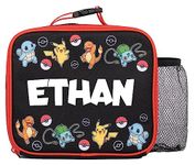 Pokémon Personalised Children’s Lunch Bag - Children’s School Lunch Bag for Boys & Girls - Pikachu Insulated Lunch Bag for Kids - Pokemon Lunch Box, Black/Red