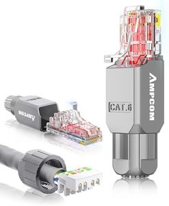 AMPCOM Cat6 Tool Free RJ45 Connector UTP Field Termination Modular Plug for 23-26 AWG Unshielded Ethernet Cable (Gray, 12 Pack)