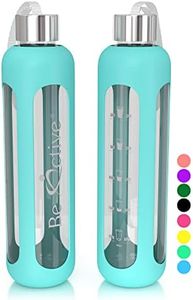 Be-Active Bouteille d'eau en Verre avec Le Temps de Boire Marquages Hydratation de Motivation sans BPA - Verre Borosilicate, Bouteille en Verre avec Couvercle en Silicone - 550 ML 1000 ML