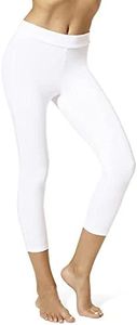 HUE Women's Wide Waistband Blackout Cotton Capri Leggings, Assorted, White, X-Large