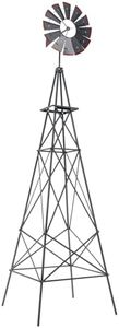 COSTWAY 8FT Metal Windmill, Weather-resistant Ornamental Garden Wind Mill as Weather Vane & Decoration, Outdoor Wind Spinner Sculpture for Patio Backyard Farm (Grey, 67x67x253cm, More Metal Braces)