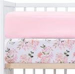 Crib Sheets Girl 2 Pack Set, 2 Pack Toddler Bed Sheets Set, Floral Print Fitted Crib Sheet for Standard Crib & Toddler Mattress, Size 28 x 52 inches, Pink N Floral