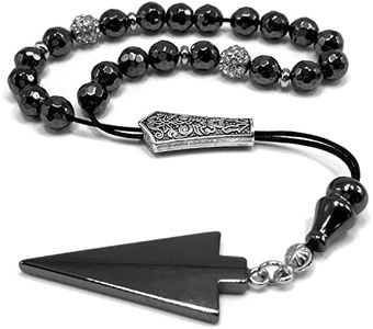 ALBATROSART Design - Greek KOMBOLOI Series- Worry Beads Begleri Pony Anxiety Beads Rosary Relaxation Stress Relief (Hematite -8 mm 21 Beads- & Zircon Design)