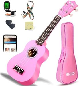 iECO Soprano Ukulele Beginner Kit for Kids Adults 21 Inch Ukelele w/Case Strap Tuner Strings Picks (Pink)