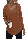 RIROW Womens Hoodie Pullover Long Sleeve Tops Women 2024 New V Neck Waffle Knit Sweatshirt Plus Size Burnt Orange 3X