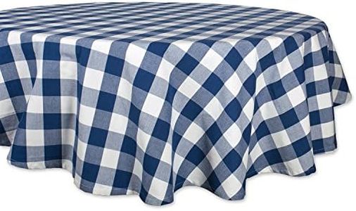 DII Buffalo Check Collection, Classic Farmhouse Tablecloth, Tablecloth, 70" Round, Navy & Cream