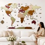 WOODECAL 3D Wooden World Map Wall Decor for Home and Office, Metallic Color, Large 153x117 cm, 45 Pieces