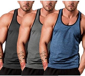 COOFANDY Men's 3 Pack Gym Tank Tops Y-Back Workout Muscle Tee Sleeveless Fitness Bodybuilding T Shirts (Blue/Dark Grey/Black, X-Large)