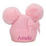 Lobeko Personalised Baby Hat Double Pom Pom Hat Embroidered Baby Hat 0-12 Months, 7 Colours Embroidered Name Baby Girl Hat Baby Boy Hat Winter Hat (UK, Age, 0 Months, 12 Months, Pink)