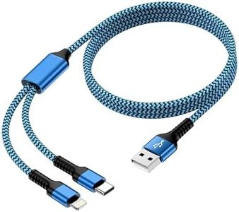 Multi USB Charging Cable USB to USB C and Lightning Cable, 4ft Braided 2 in 1 Fast USB Cable with Type C/Lighting Port for iPhone 16 Pro Max 15 14 13 12 Samsung Google iPad Multiple Phone Charger Cord