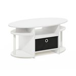 Furinno Simple Design Oval Coffee Table with Bin, Engineered Wood, White/White/Black, 89.9 (W) x 41.7 (H) x 50 (D) cm