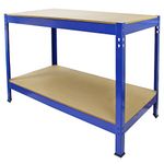 Workbench Garage Table Metal Storage Shelving DIY Tools Heavy Duty Work Bench Workshop Shed / 2 Shelves 90cm x 100cm x 60cm / Blue