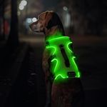 Jewyow Light Up Dog Harness, 3 Point Dog Harness for Medium Large Dogs, Rechargeable LED Dog Harness with 4 Adjustable Straps, 3 Modes, Waterproof for Night Walking, Rainy, Green-L