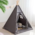 RONGFA Play Tent Teepee Tent for Kids with MAT Cotton Canvas Playhouse, Portable Children Play Tent Indoor Outdoor(Grey)