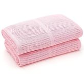 Bloomsbury Mill - Cellular Blankets Baby - Soft 100% Organic Cotton Baby Blanket - Pack of 2 - Baby Essentials For Newborn - Ideal for Cot Bed, Travel, Car Seat, Pram, Moses Basket - Pink 75x95cm