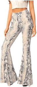 WDIRARA Women's High Waist Casual Snakeskin Long Pants Stretchy Flare Trousers Multicolor XXL
